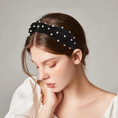 Knotted Faux Pearl Charm Wide Brim Hair Hoop for Women