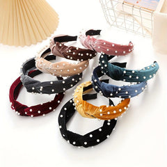 Knotted Faux Pearl Charm Wide Brim Hair Hoop for Women