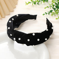 Knotted Faux Pearl Charm Wide Brim Hair Hoop for Women