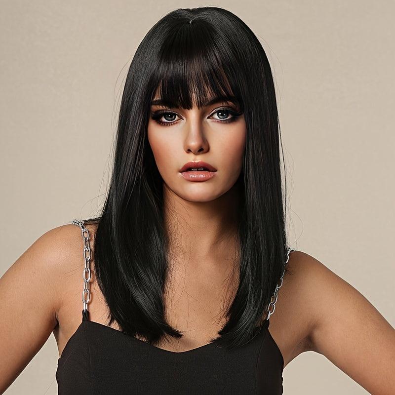 Natural Fluffy Short Wig with Straight Bang - Synthetic Fiber Wig