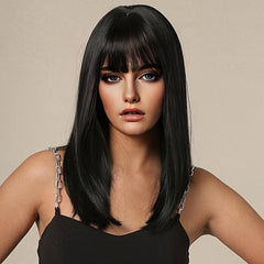 Natural Fluffy Short Wig with Straight Bang - Synthetic Fiber Wig