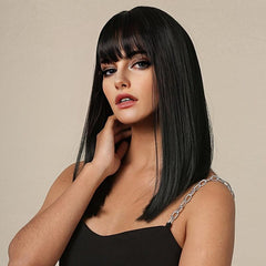 Natural Fluffy Short Wig with Straight Bang - Synthetic Fiber Wig