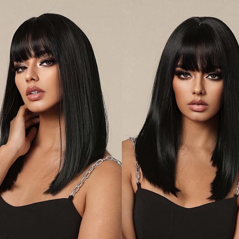 Natural Fluffy Short Wig with Straight Bang - Synthetic Fiber Wig