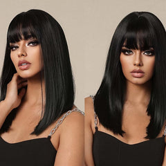 Natural Fluffy Short Wig with Straight Bang - Synthetic Fiber Wig