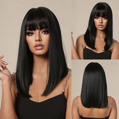 Natural Fluffy Short Wig with Straight Bang - Synthetic Fiber Wig