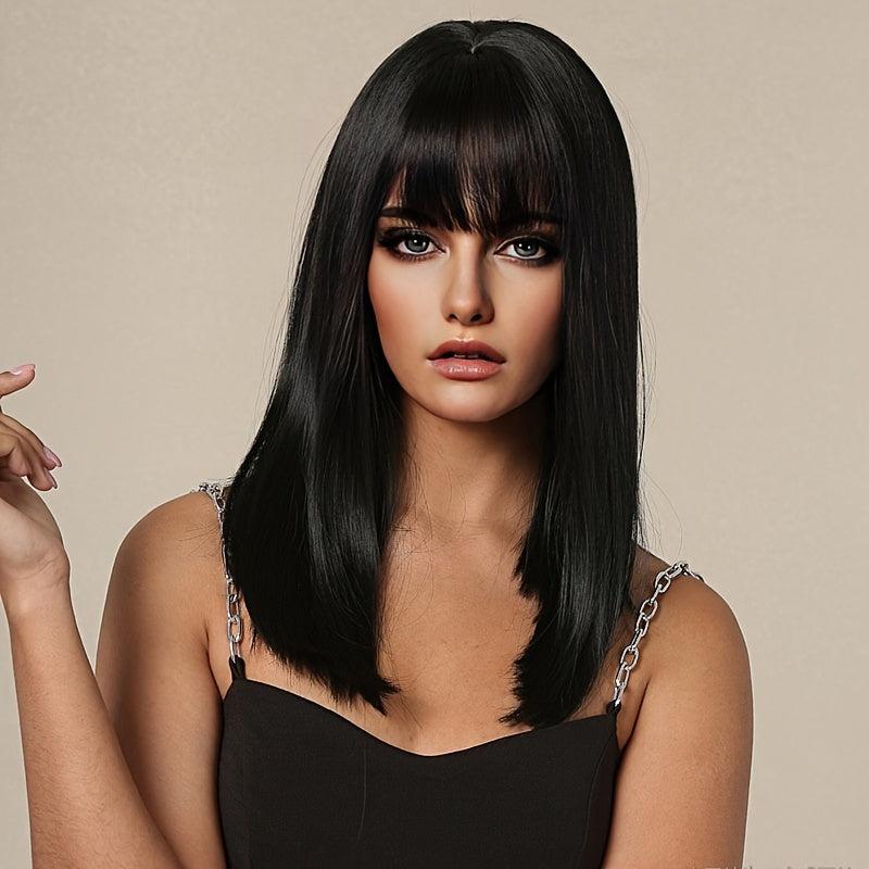 Natural Fluffy Short Wig with Straight Bang - Synthetic Fiber Wig