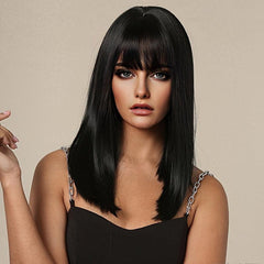 Natural Fluffy Short Wig with Straight Bang - Synthetic Fiber Wig