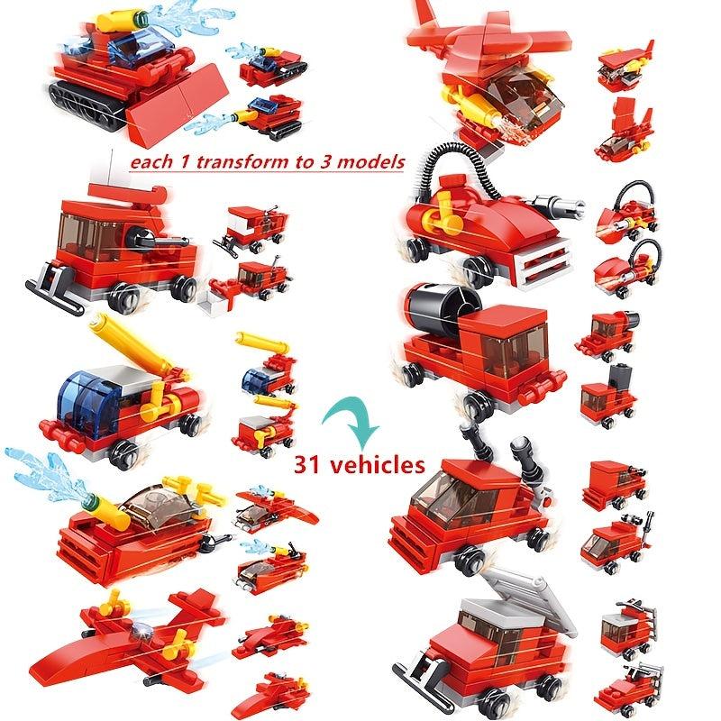 Car City Vehicle Bricks 31 Models Transformation Truck Helicopter Warship