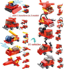 Car City Vehicle Bricks 31 Models Transformation Truck Helicopter Warship