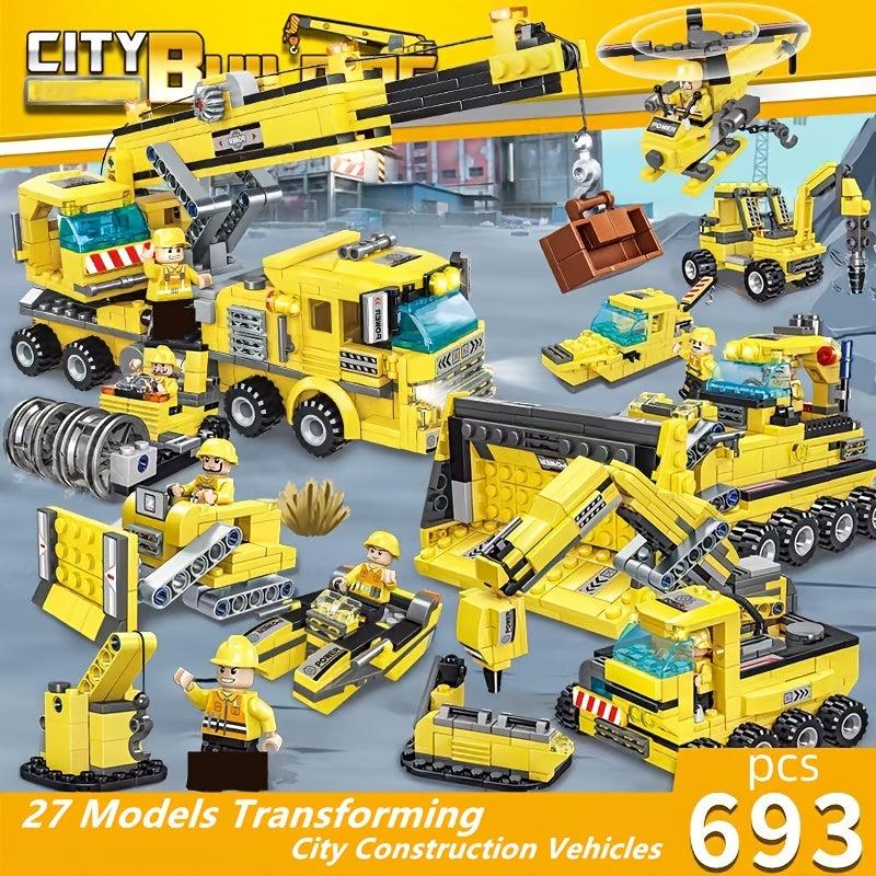 693pcs 8 IN 3 City Construction Truck Transformations Building Blocks for Boys