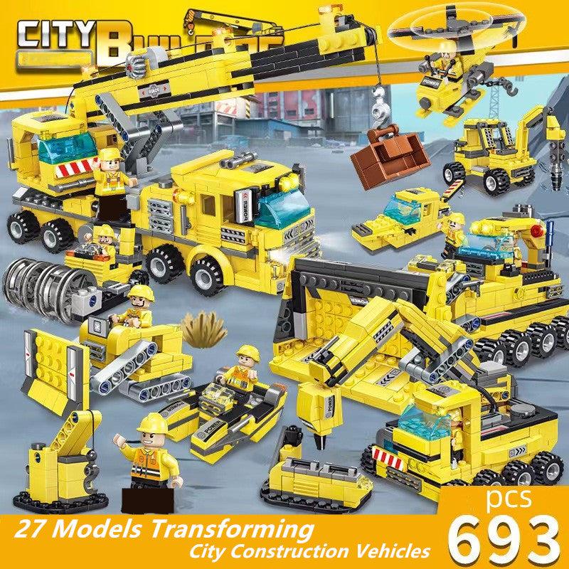 693pcs 8 IN 3 City Construction Truck Transformations Building Blocks for Boys