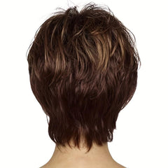 27 Short Straight Wig Fluffy Gradient Brown Synthetic Fiber Wig