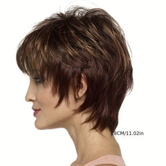 27 Short Straight Wig Fluffy Gradient Brown Synthetic Fiber Wig