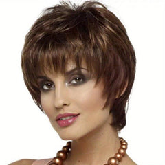 27 Short Straight Wig Fluffy Gradient Brown Synthetic Fiber Wig