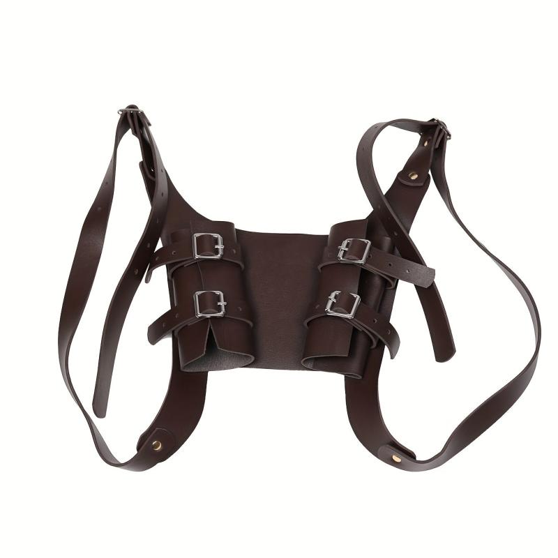 Brown Medieval Double Handle Weapon Carrier PU Leather Sword Sheath