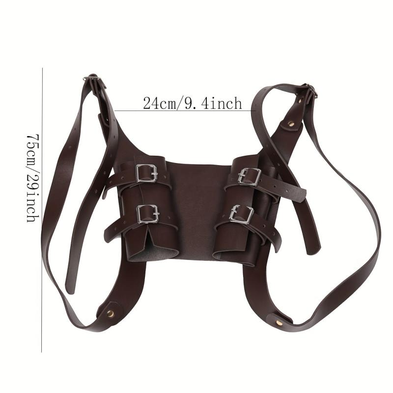 Brown Medieval Double Handle Weapon Carrier PU Leather Sword Sheath