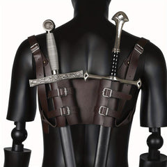 Brown Medieval Double Handle Weapon Carrier PU Leather Sword Sheath