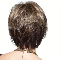 Short Bob Brown Gradient Wig with Bangs Layered Natural Fluffy Look