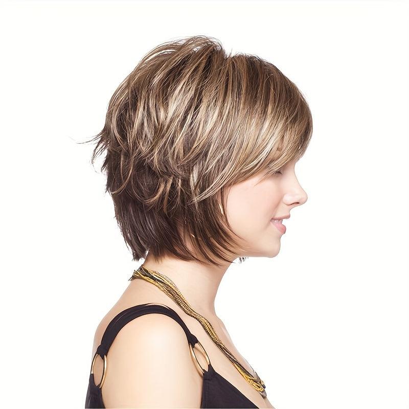 Short Bob Brown Gradient Wig with Bangs Layered Natural Fluffy Look