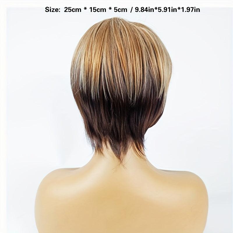 Short Bob Brown Gradient Wig with Bangs Layered Natural Fluffy Look