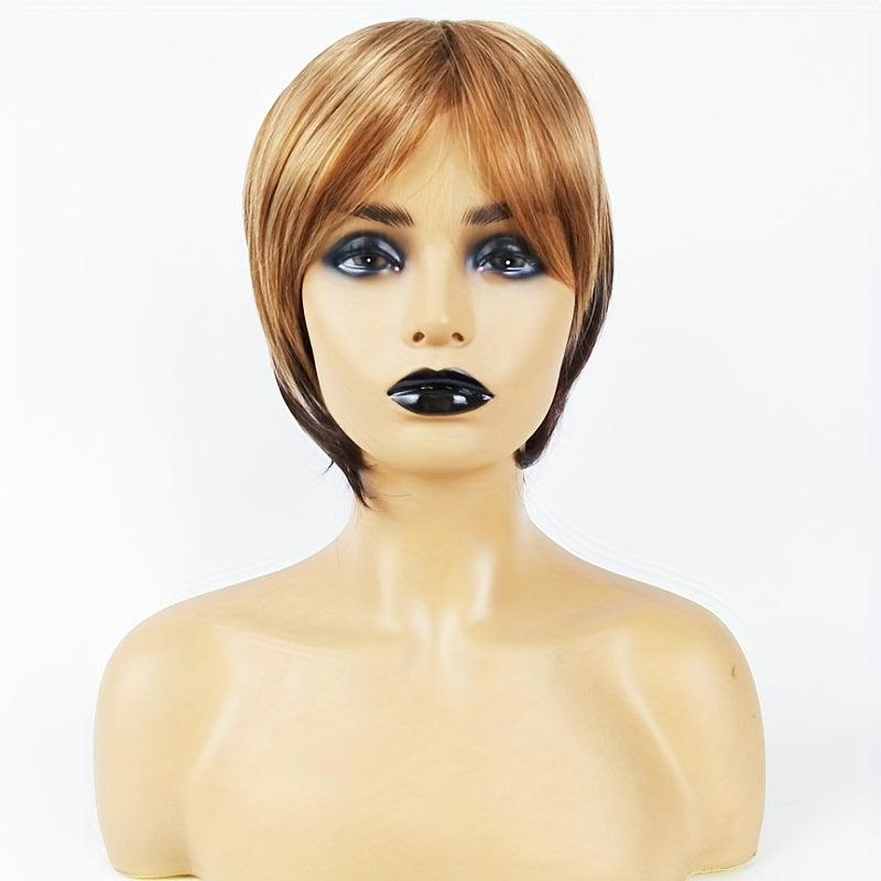 Short Bob Brown Gradient Wig with Bangs Layered Natural Fluffy Look