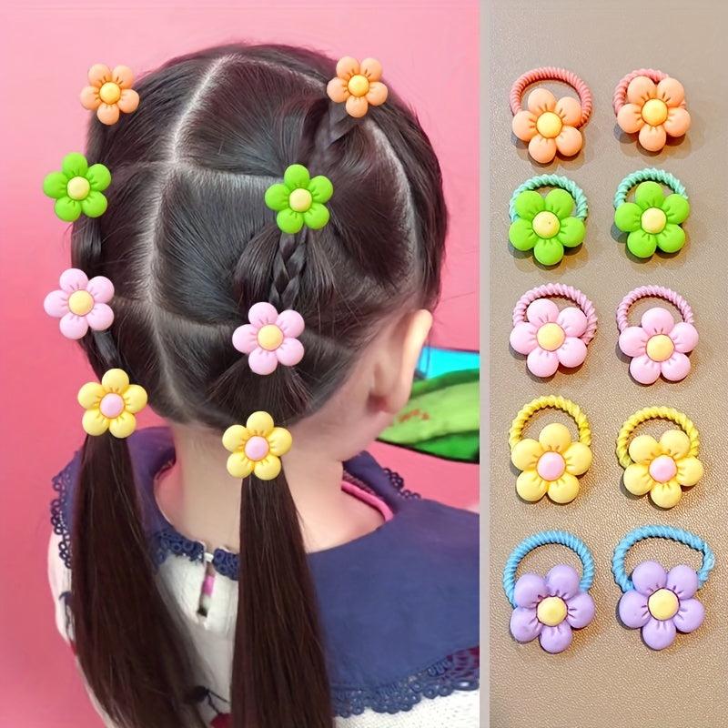 10pcs Flower Hair Rope Headwear Mixed Decorative Hair Accessories For Girls