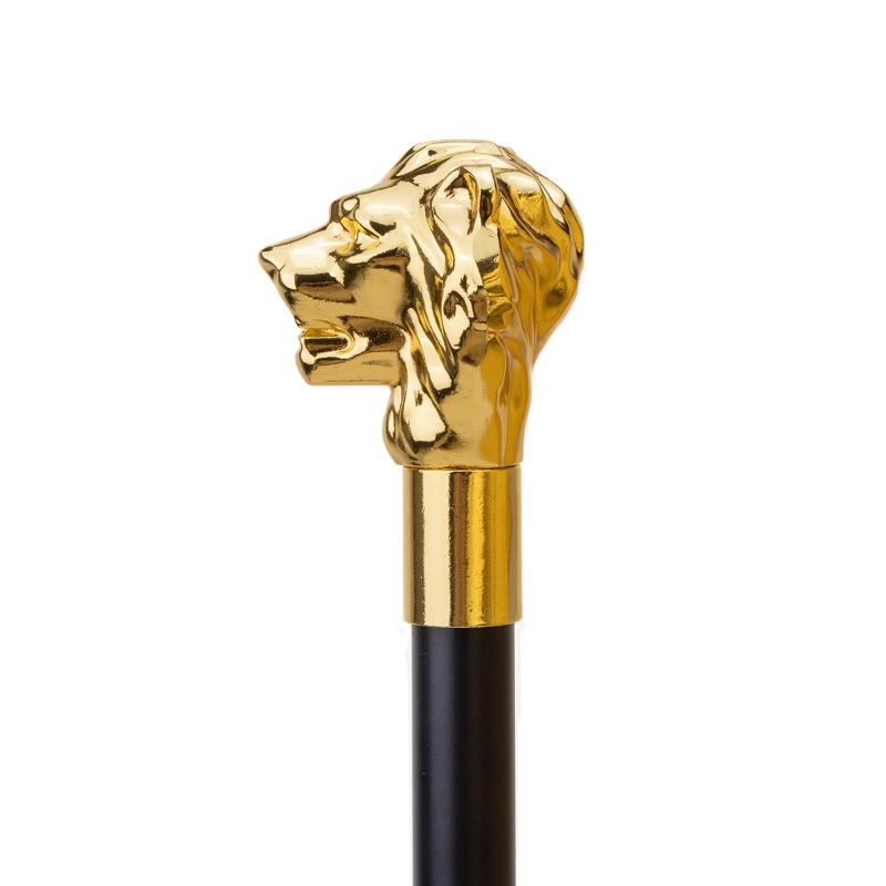 Golden Lion Head Handle Walking Stick 36.6in