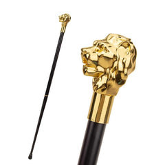 Golden Lion Head Handle Walking Stick 36.6in