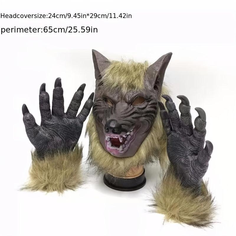 Men's Halloween Wolf Head Gloves Animal Mask Masquerade Funny Mask