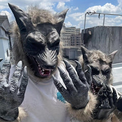 Men's Halloween Wolf Head Gloves Animal Mask Masquerade Funny Mask
