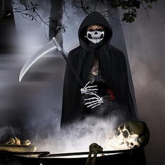 Halloween Grim Reaper Costume Set with Cloak, Mask, Sickle, Gloves - Party Props