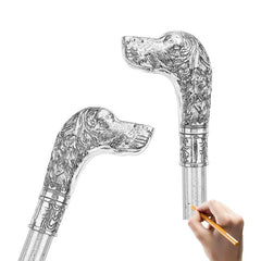 Sliver Loyal Dog Head Walking Cane Decorative Gentleman Cosplay Ca