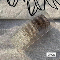 9pcs Elastic Telephone Cord Hair Ties Waterproof Jelly Colors Hair Ropes