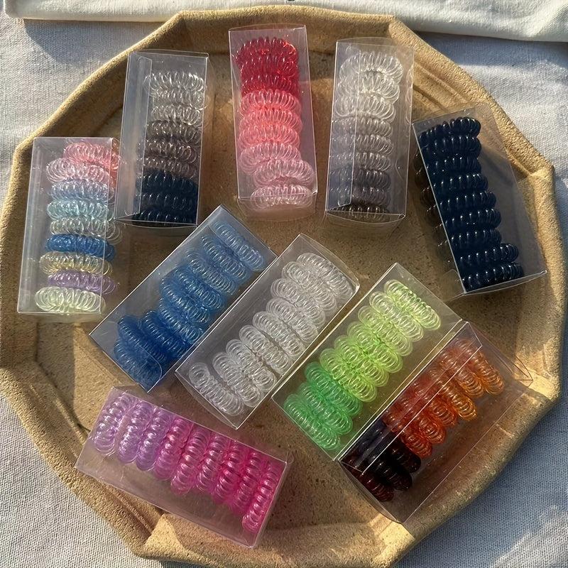 9pcs Elastic Telephone Cord Hair Ties Waterproof Jelly Colors Hair Ropes