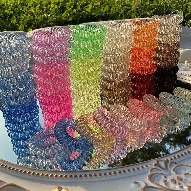 9pcs Elastic Telephone Cord Hair Ties Waterproof Jelly Colors Hair Ropes