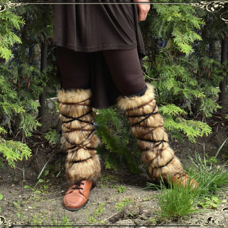 Viking Faux Fur Leggings Boot Covers Leg Warmers Halloween Costume Accessory