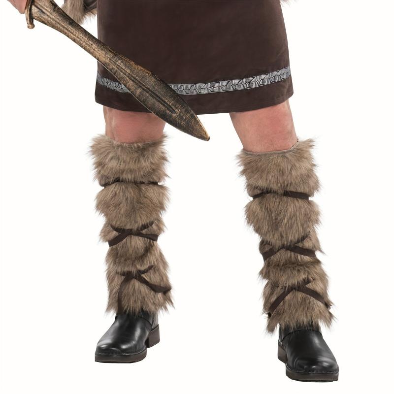Viking Faux Fur Leggings Boot Covers Leg Warmers Halloween Costume Accessory