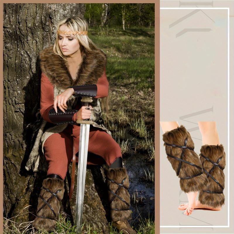Viking Faux Fur Leggings Boot Covers Leg Warmers Halloween Costume Accessory