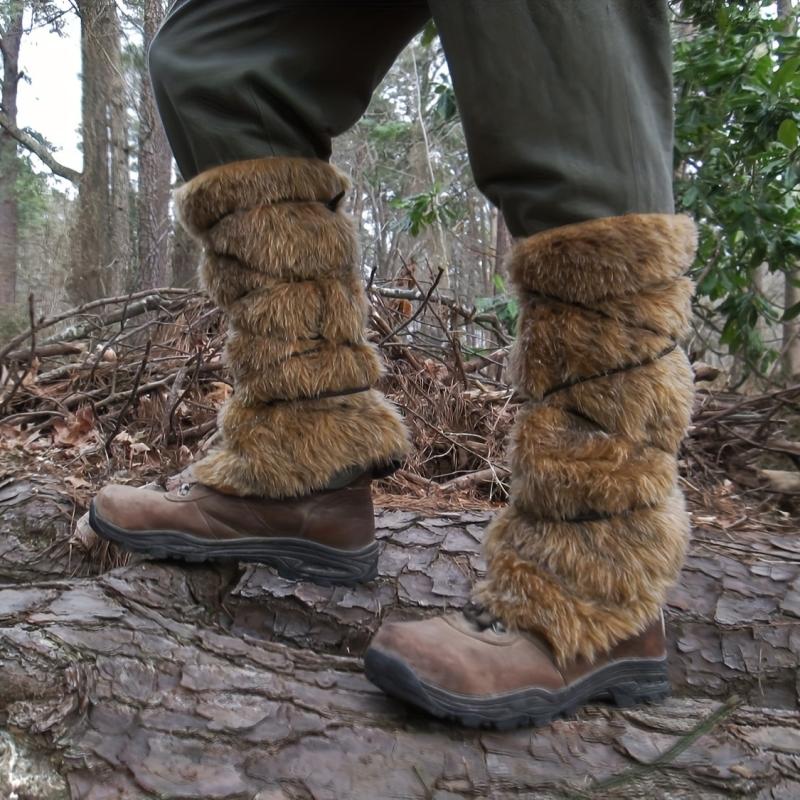 Viking Faux Fur Leggings Boot Covers Leg Warmers Halloween Costume Accessory
