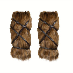 Viking Faux Fur Leggings Boot Covers Leg Warmers Halloween Costume Accessory