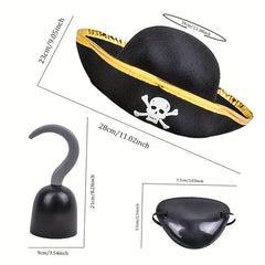 3pcs Set Pirate Costume Accessories Hat Hook Eye Mask Halloween Party
