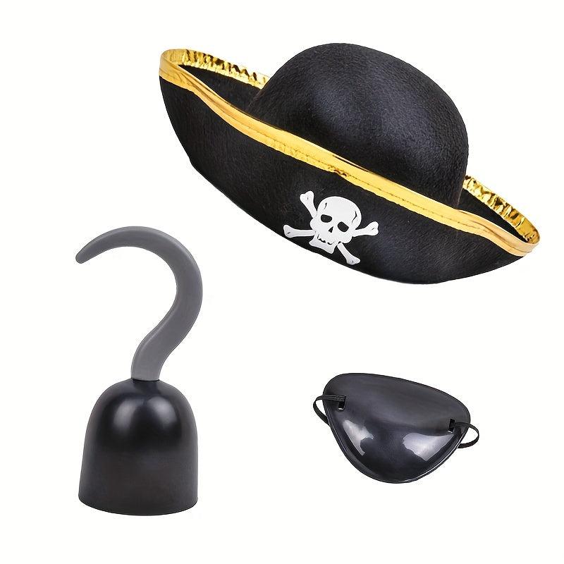 3pcs Set Pirate Costume Accessories Hat Hook Eye Mask Halloween Party