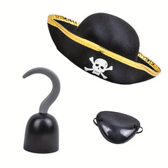 3pcs Set Pirate Costume Accessories Hat Hook Eye Mask Halloween Party