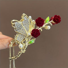 Faux Pearl Butterfly Tassel Vintage Hair Clip