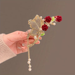 Faux Pearl Butterfly Tassel Vintage Hair Clip