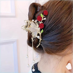 Faux Pearl Butterfly Tassel Vintage Hair Clip