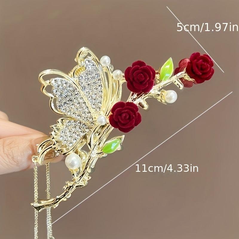 Faux Pearl Butterfly Tassel Vintage Hair Clip