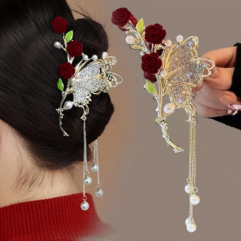 Faux Pearl Butterfly Tassel Vintage Hair Clip