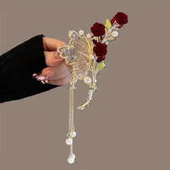 Faux Pearl Butterfly Tassel Vintage Hair Clip
