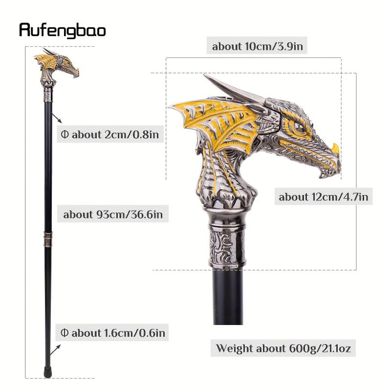 Golden Dragon Head Walking Cane Decorative Stick Gentleman Cosplay 36.6in